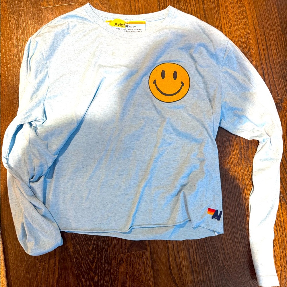 Aviator nation size large longsleeve boxy crop-ish light blue